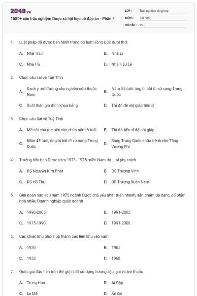 1580+ câu trắc nghiệm Dược xã hội học có đáp án - Phần 4