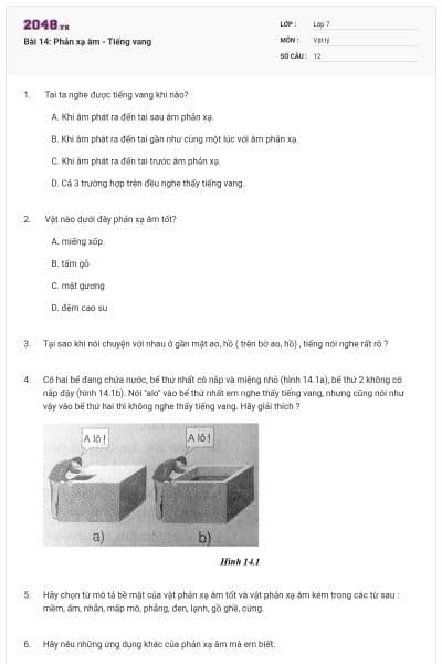 Bài 14: Phản xạ âm - Tiếng vang