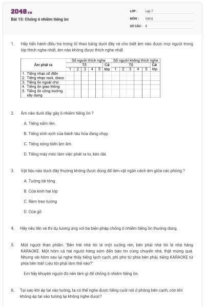 Bài 15: Chống ô nhiễm tiếng ồn