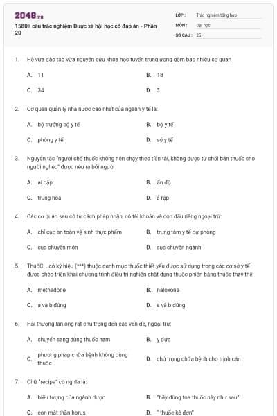 1580+ câu trắc nghiệm Dược xã hội học có đáp án - Phần 20