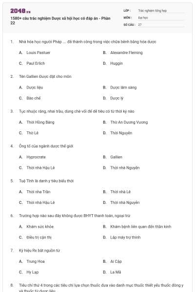 1580+ câu trắc nghiệm Dược xã hội học có đáp án - Phần 22