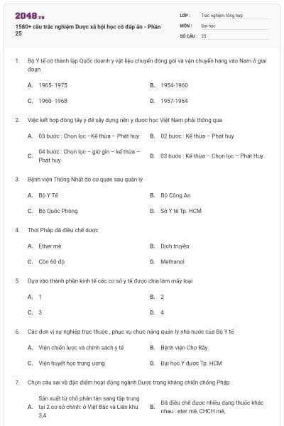 1580+ câu trắc nghiệm Dược xã hội học có đáp án - Phần 25