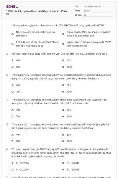 1580+ câu trắc nghiệm Dược xã hội học có đáp án - Phần 29