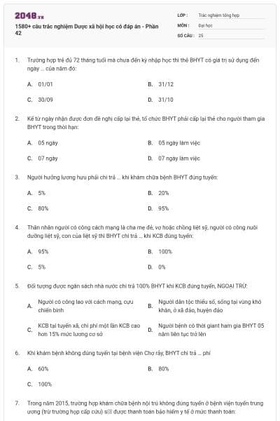 1580+ câu trắc nghiệm Dược xã hội học có đáp án - Phần 42