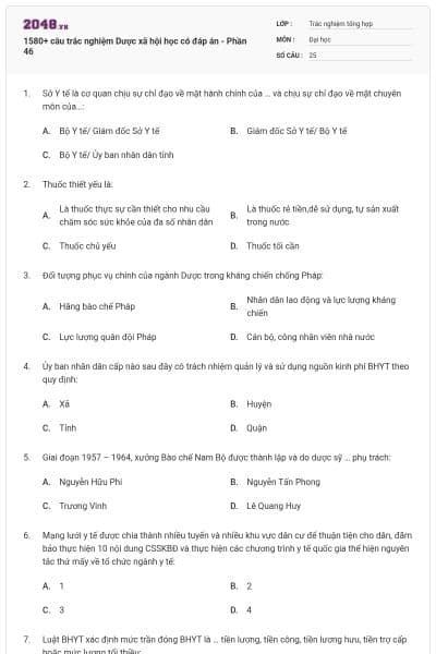 1580+ câu trắc nghiệm Dược xã hội học có đáp án - Phần 46