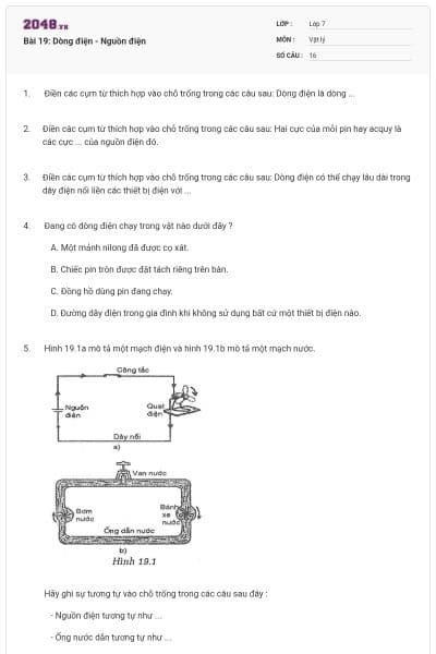 Bài 19: Dòng điện - Nguồn điện