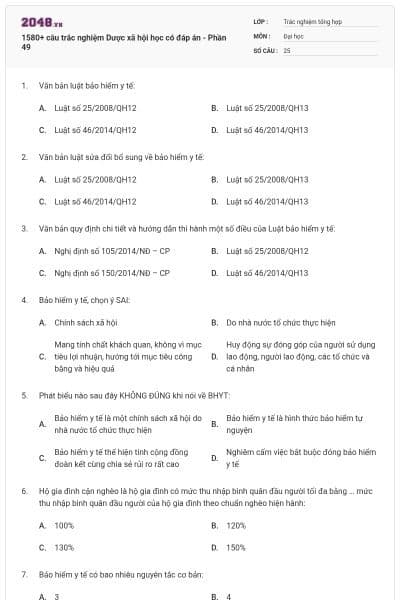 1580+ câu trắc nghiệm Dược xã hội học có đáp án - Phần 49
