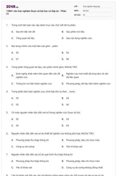 1580+ câu trắc nghiệm Dược xã hội học có đáp án - Phần 51