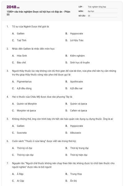 1580+ câu trắc nghiệm Dược xã hội học có đáp án - Phần 55