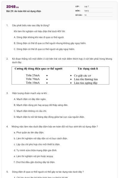 Bài 29: An toàn khi sử dụng điện