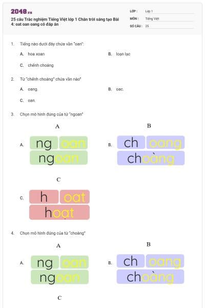 25 câu Trắc nghiệm Tiếng Việt lớp 1 Chân trời sáng tạo Bài 4: oat oan oang có đáp án