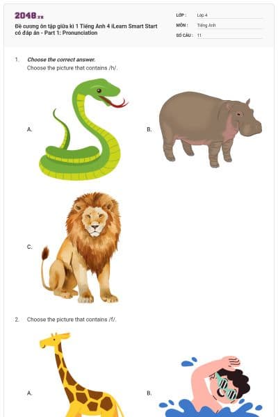 Đề cương ôn tập giữa kì 1 Tiếng Anh 4 iLearn Smart Start có đáp án - Part 1: Pronunciation