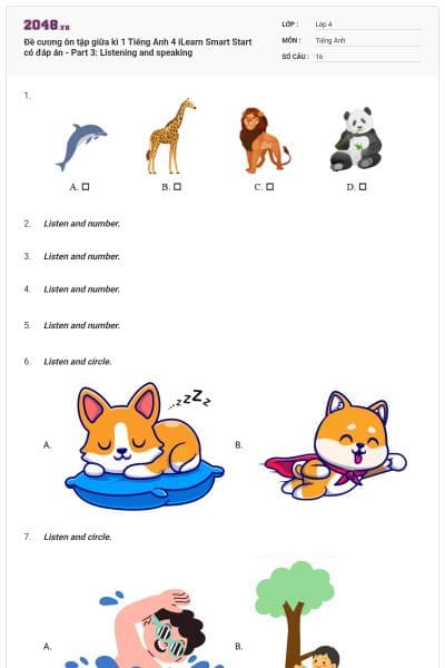 Đề cương ôn tập giữa kì 1 Tiếng Anh 4 iLearn Smart Start có đáp án - Part 3: Listening and speaking