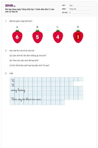 Bài tập hàng ngày Tiếng Việt lớp 1 Cánh diều Bài 3: Làm anh có đáp án