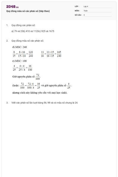 Quy đồng mẫu số các phân số (tiếp theo)