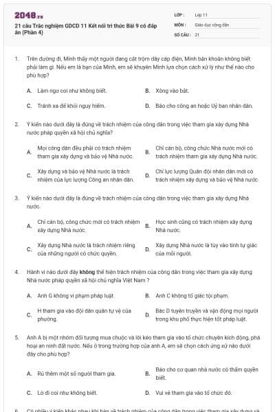 21 câu Trắc nghiệm GDCD 11 Kết nối tri thức Bài 9 có đáp án (Phần 4)