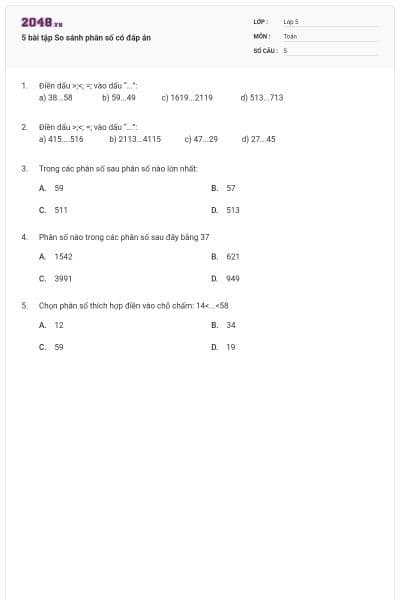 5 bài tập So sánh phân số có đáp án