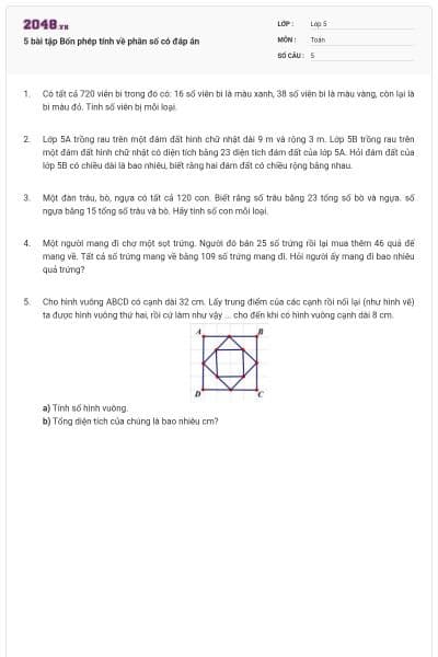 5 bài tập Bốn phép tính về phân số có đáp án