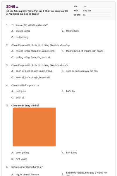 40 câu Trắc nghiệm Tiếng Việt lớp 1 Chân trời sáng tạo Bài 3: Nữ hoàng của đảo có đáp án