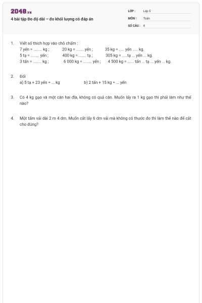 4 bài tập Đo độ dài – đo khối lượng có đáp án