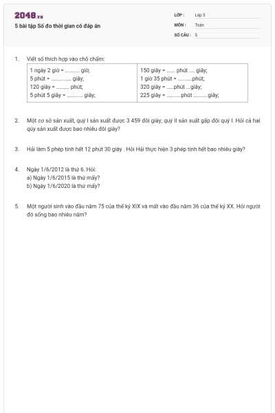 5 bài tập Số đo thời gian có đáp án