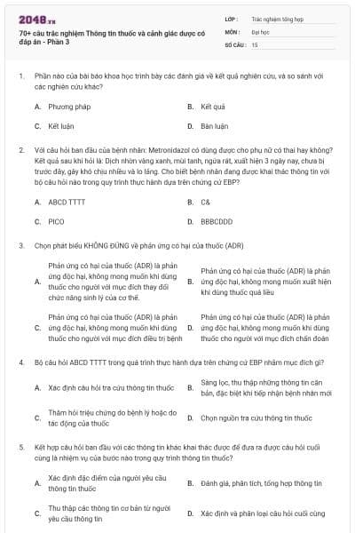 70+ câu trắc nghiệm Thông tin thuốc và cảnh giác dược có đáp án - Phần 3