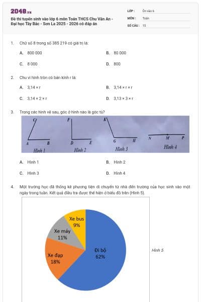 Đề thi tuyển sinh vào lớp 6 môn Toán THCS Chu Văn An - Đại học Tây Bắc - Sơn La 2025 - 2026 có đáp án