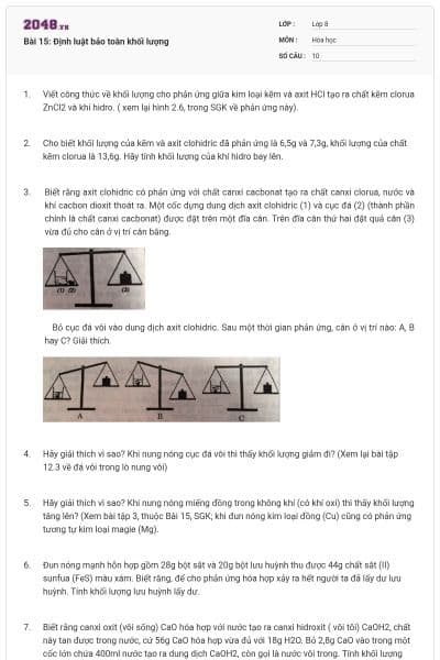 Bài 15: Định luật bảo toàn khối lượng