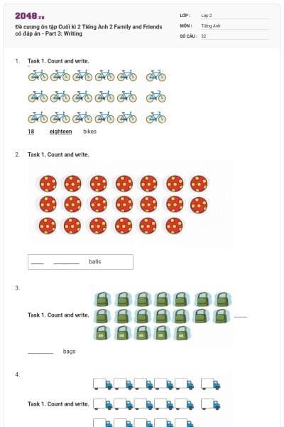 Đề cương ôn tập Cuối kì 2 Tiếng Anh 2 Family and Friends có đáp án - Part 3: Writing