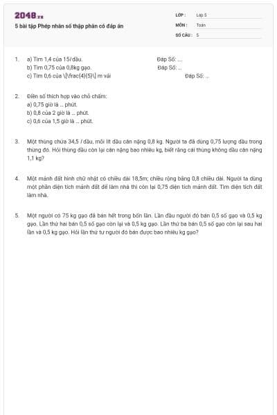 5 bài tập Phép nhân số thập phân có đáp án