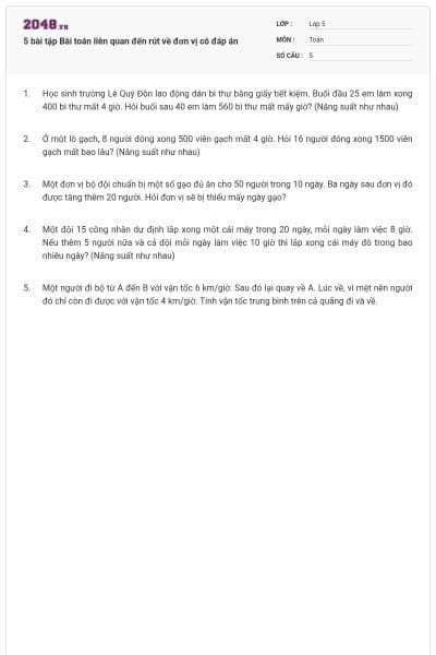 5 bài tập Bài toán liên quan đến rút về đơn vị có đáp án