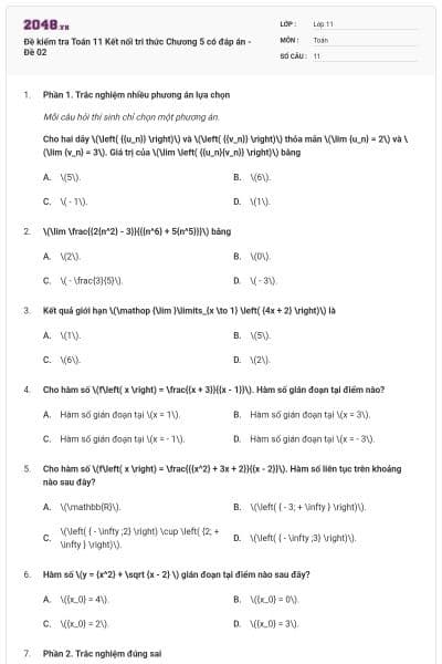 Đề kiểm tra Toán 11 Kết nối tri thức Chương 5 có đáp án - Đề 02