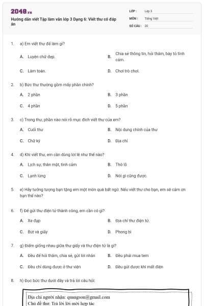 Hướng dẫn viết Tập làm văn lớp 3 Dạng 6: Viết thư có đáp án