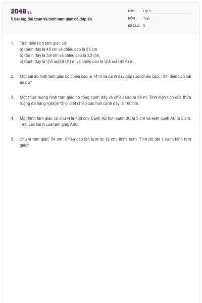 5 bài tập Bài toán về hình tam giác có đáp án