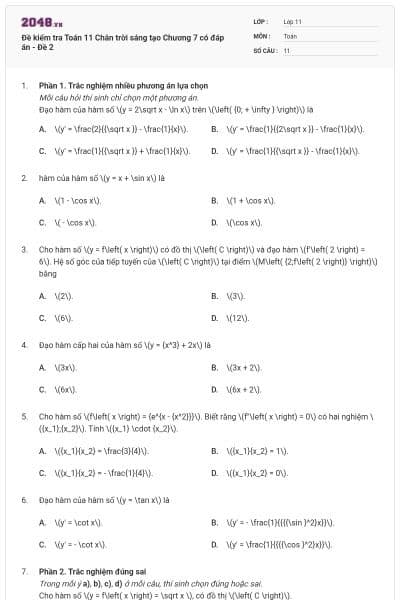 Đề kiểm tra Toán 11 Chân trời sáng tạo Chương 7 có đáp án - Đề 2