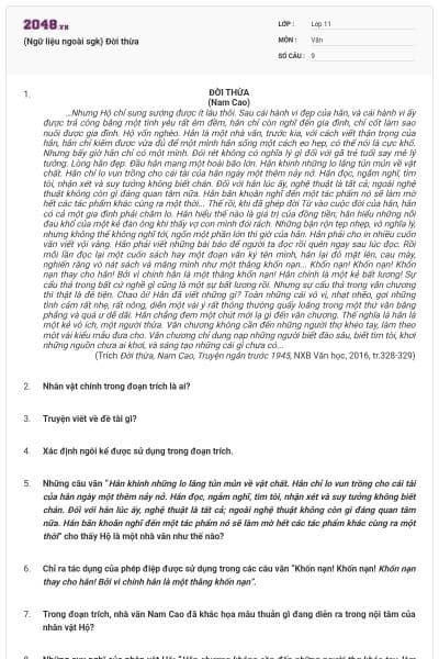 (Ngữ liệu ngoài sgk) Đời thừa