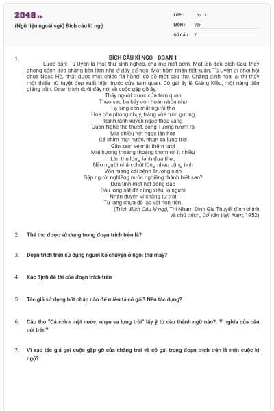 (Ngữ liệu ngoài sgk) Bích câu kì ngộ