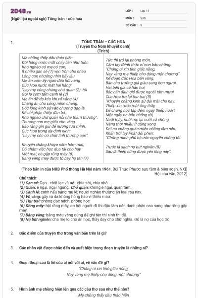 (Ngữ liệu ngoài sgk) Tống trân - cúc hoa