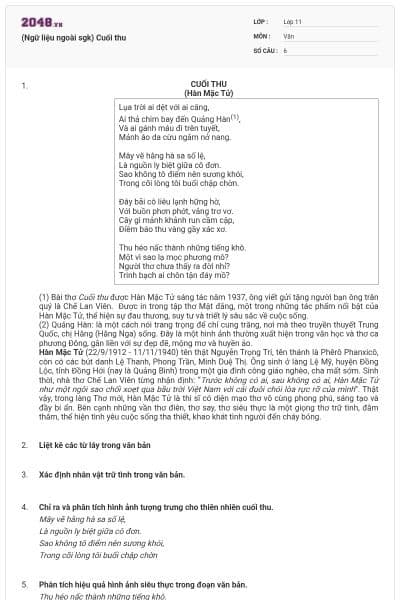 (Ngữ liệu ngoài sgk) Cuối thu