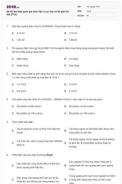 Đề thi thử thpt quốc gia môn Vật Lí cực hay có lời giải chi tiết (P16)