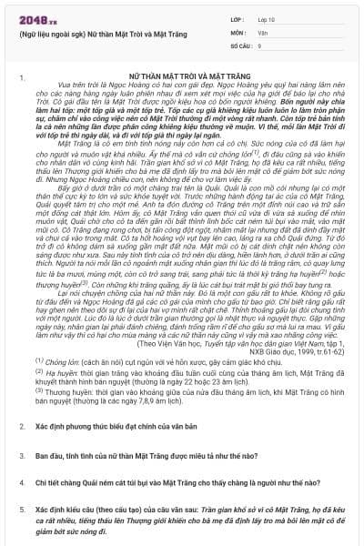 (Ngữ liệu ngoài sgk) Nữ thần Mặt Trời và Mặt Trăng