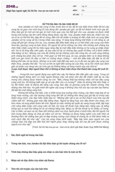 (Ngữ liệu ngoài sgk) Sử thi Ra -ma-ya-na-van-mi-ki