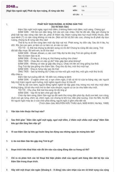 (Ngữ liệu ngoài sgk) Phát rẫy dọn ruộng, đi rừng săn thú