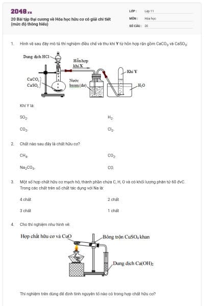 20 Bài tập Đại cương về Hóa học hữu cơ có giải chi tiết (mức độ thông hiểu)