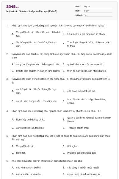 Một số vấn đề của châu lục và khu vực (Phần 5)