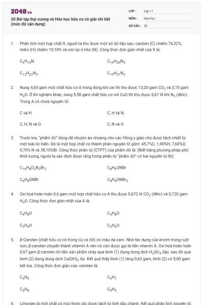 20 Bài tập Đại cương về Hóa học hữu cơ có giải chi tiết (mức độ vận dụng)