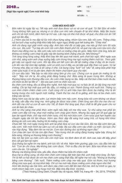 (Ngữ liệu ngoài sgk) Cơm mùi khói bếp