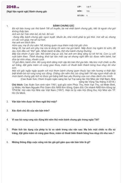 (Ngữ liệu ngoài sgk) Bánh chưng gấc