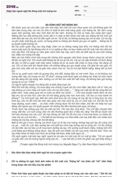 (Ngữ liệu ngoài sgk) Ba đồng một mớ mộng mơ