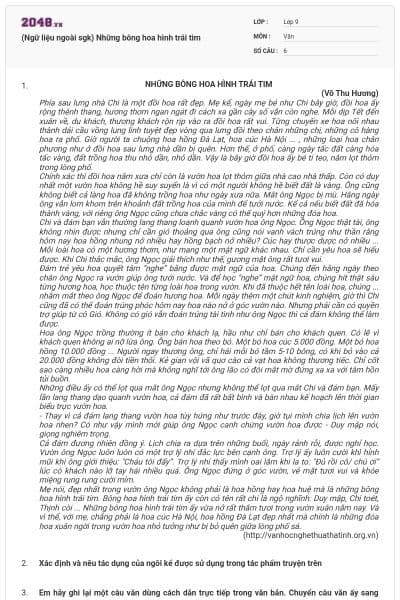 (Ngữ liệu ngoài sgk) Những bông hoa hình trái tim